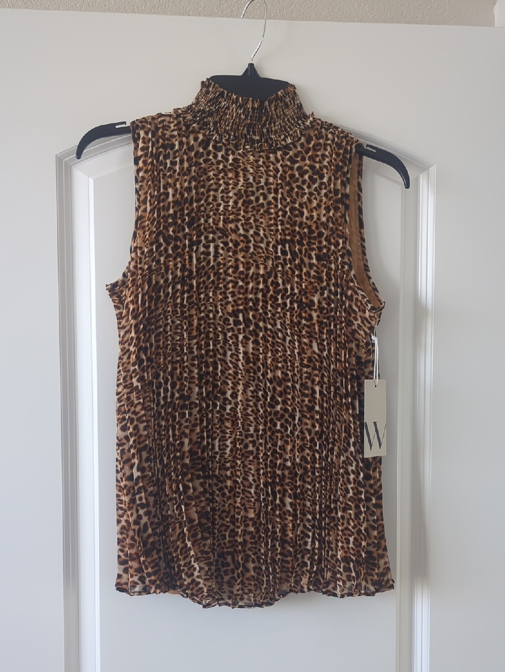 NWT Worthington Brown Leopard-Print Sleeveless Mock Neck Blouse (S)